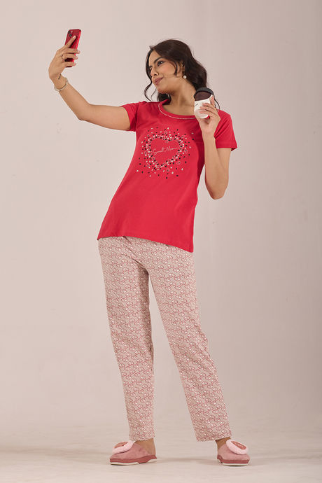 Sweet Moon Knit Cotton Pyjama Set - Cream Tomatored — image 4